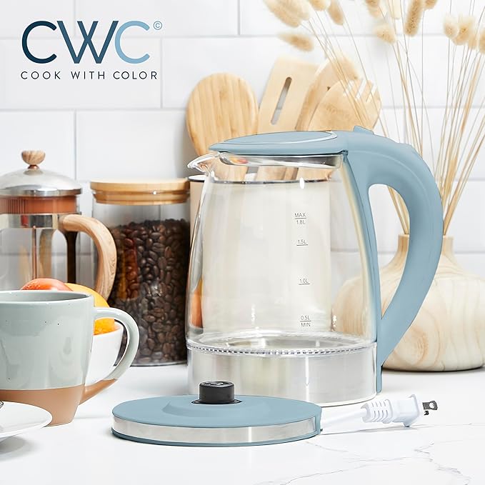COOK WITH COLOR Electric Tea Kettle, 1.8L Cordless Hot Water Boiler, 1200W Rapid Boil, Auto Shutoff & Boil Dry Protection, BPA-Free, Sleek Countertop Design, Slate Blue - Bloomnest