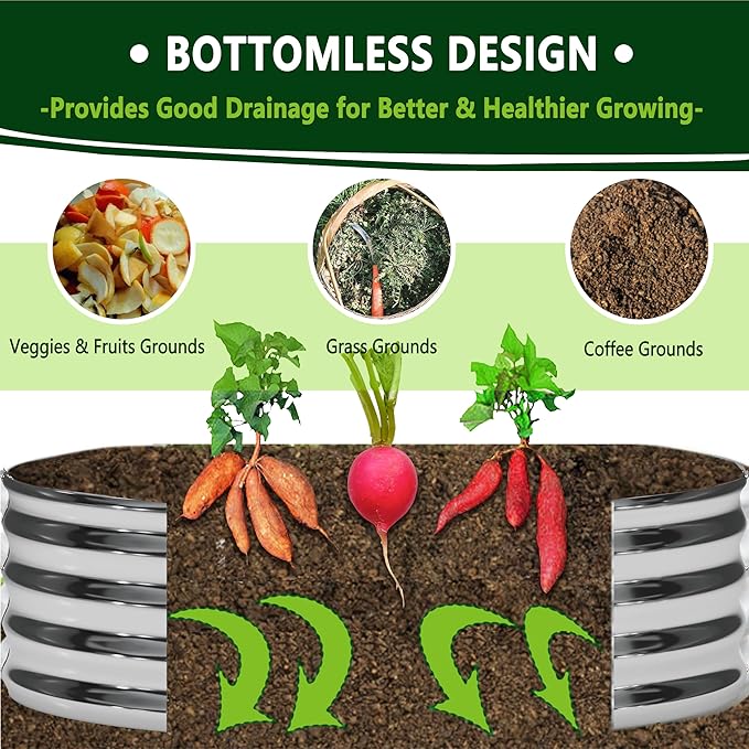 3PCS 4x4x1FT Galvanized Raised Garden Bed Kit,Vegetable Boxes-Round Metal Flower Box,Large Planter Raised Beds Outdoor Garden for Planting,Fruit,Herb-Sliver - Bloomnest