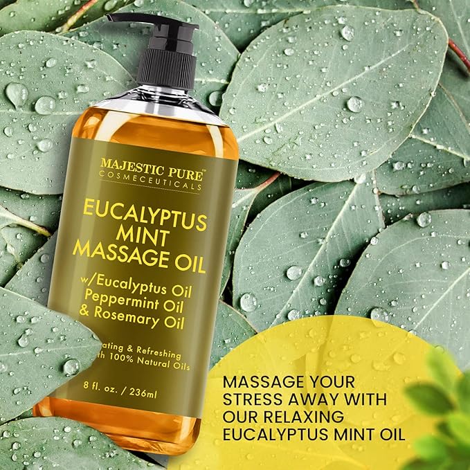 MAJESTIC PURE Eucalyptus Mint Massage Oil for Massage Therapy - Refreshing, and Relaxing - Natural Oils with Eucalyptus Essential Oil - for All Skin Types - Men and Women - 8 fl oz - Bloomnest