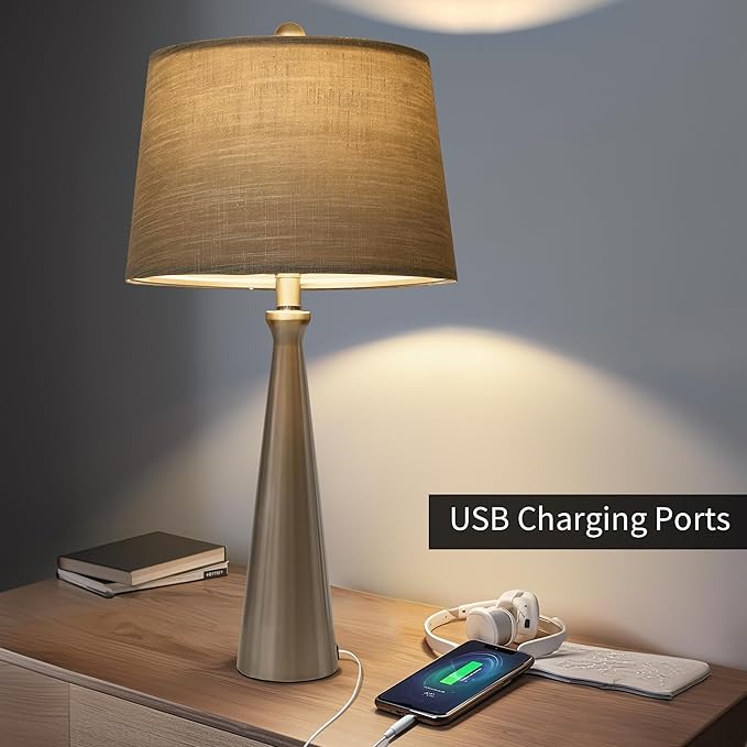 Oneach 25.75" Table Lamps Set of 2 for Living Room Bedroom, Bedside Lamp 3-Way Dimmable Touch Control, Modern Silver Nightstand Light Fabric Shade Vintage Accent Style - Bloomnest