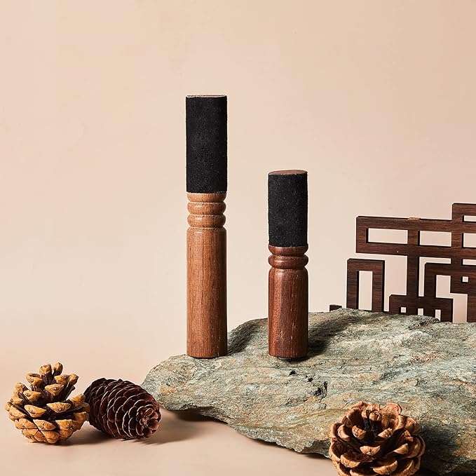 Nuanchu 2 Pieces Tibetan Singing Bowl Mallet Suede Wooden Striker Leather Wrapped Meditation Mallet Sound Bowl Stick Buddha Musical Instruments for Buddhist Meditation Yoga Chime (Black and Brown) - Bloomnest