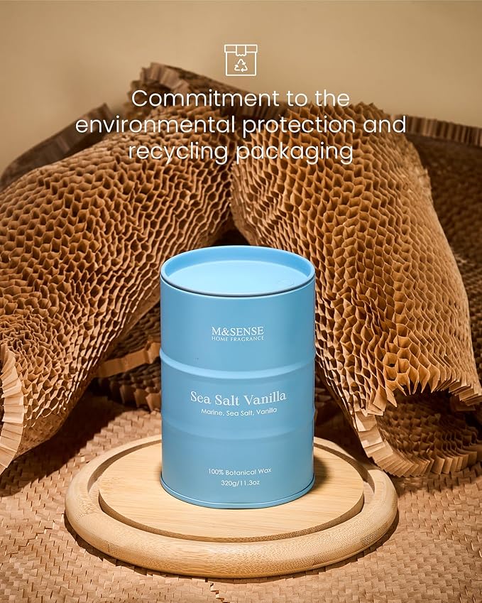 M&SENSE Sea Salt Vanilla Beach Scented Candles, Coastal Soy Candle, Summer Candle for Stress Relief Meditation Relaxing, Housewarming Gifts for Women Men, 11.3oz 70 Hour Long Burning - Bloomnest