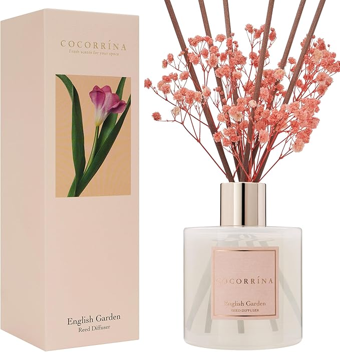 COCORRÍNA Reed Diffuser - English Garden Scented Diffuser with 8 Sticks Home Fragrance Reed Diffuser for Bathroom Shelf Decor - Bloomnest