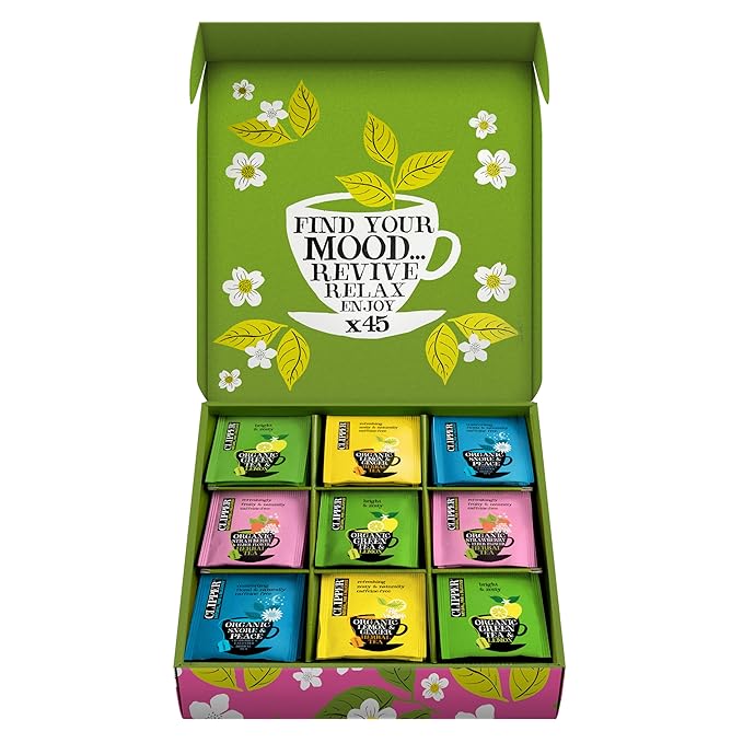 Clipper Tea: Organic Herbal & Green Tea Set, Gift Box – Tea Selection & Sampler with 5 Flavors Including Lemon, Ginger, and Bedtime Teas – Assorted Tea Bags in Colorful Tea Box, 45 Unbleached Tea Bags - Bloomnest