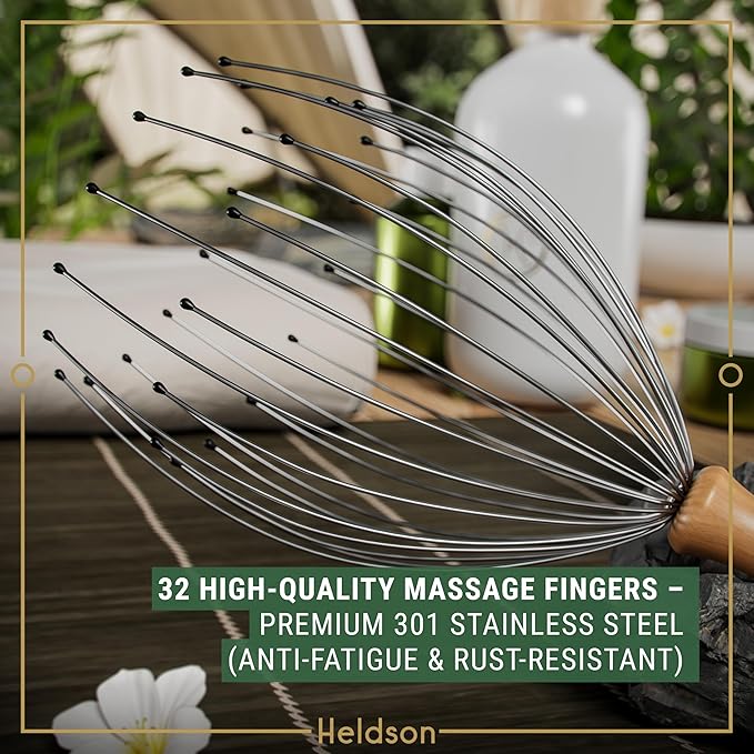 HELDSON® Premium Wire Head Massager Scalp Massage Tool - 32 Fingers Octopus Scratcher - Stress Relax Tickler - Hair Massagers Whisk - Headspa Equipment - Headscratcher Tickle Tools - Gift Men, Women Bloomnest