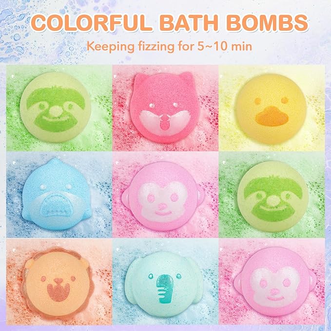 SHUCHING 14 Pcs Colorful Animal Bath Bombs with Surprise Inside, Natural and Organic Bubble Bath Fizzy Balls for Kids, Birthday Christmas Gifts Set for Boys Girls - Bloomnest
