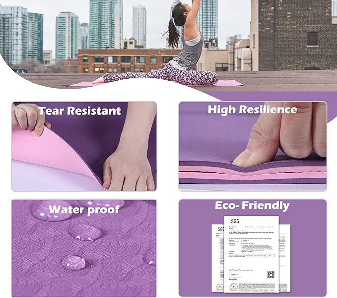 Yoga Mat Non Slip, Pilates Fitness Mats, Eco Friendly, Anti-Tear 1/4" Thick Yoga Mats for Women, Exercise Mats for Home Workout with Carrying Sling and Storage Bag - Bloomnest
