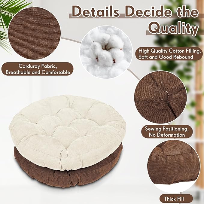 Jerify Floor Pillow Cushions 22 x 22 Inch Round Square Large Meditation Floor Pillow for Classroom Adult Meditation Picnic Party Cushion for Seating Gift Christmas(Round,Brown,4 Pcs) - Bloomnest
