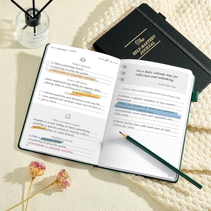 JUBTIC Self-Mastery Journal for Men - Gratitude Journal for Daily Reflection, Positivity and Self-Care and Reflection - Guided Manifestation Journals - Goal Journal for Women & Men(Dark Green) - Bloomnest