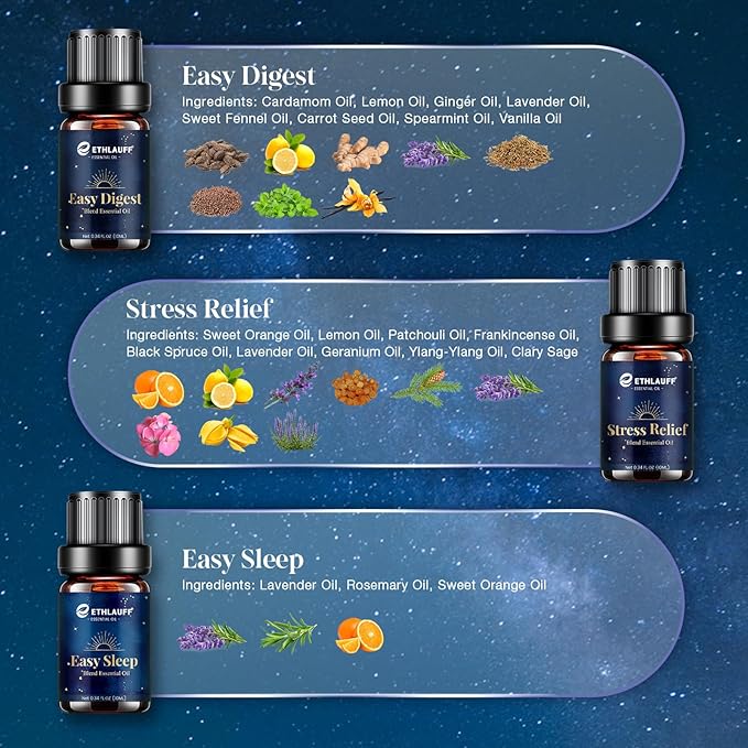 Essential Oil Blends, Essential Oils for Diffusers for Home, Relax Fragrance Oils Kit- Stress Relief, Sweet Dreams, Head Relief, Relax, Immunity for Aromatherapy, Humidifiers, Massage, 6x10ml - Bloomnest