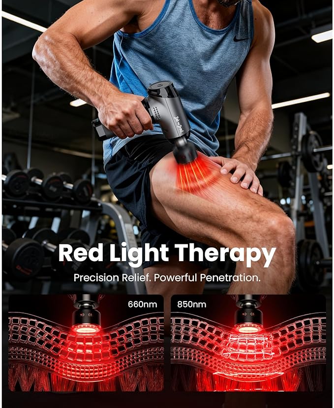 BOB AND BRAD T2 Ultra Massage Gun with Heat and Red LED Therapy, Heated Deep Tissue Massager for Athletes, Professional Percussion Massager for Muscle Relief, Portable Electric Massagers Home Gym - Bloomnest
