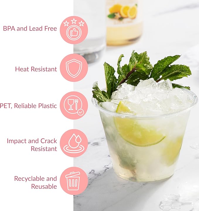 Prestee 400 Pcs Clear Plastic Party Cups Disposable - 9 oz Clear Plastic Cup for Cold Beverages, Cocktails, Smoothies, and Desserts - Durable PET Cups for Gatherings, Events, and Catering - Bloomnest