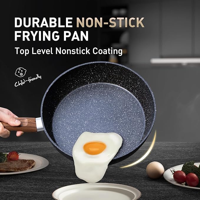 MAISON ARTS Pots and Pans Set Non Stick, 12 Piece Black Granite Kitchen Cookware Induction Compatible, Pot and Pan Sets for Cooking Nonstick - Bloomnest