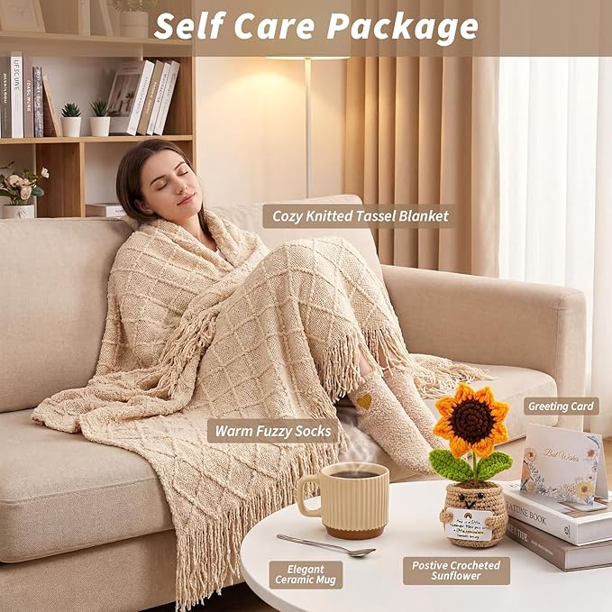 Get Well Soon Gifts Baskets for Women, Spa Self Care Gifts, Thinking of You Gift, Relaxing Sunflower Gift Basket for Her Friends Birthday Valentines Day Mothers Day Luxury Gifts, Khaki - Bloomnest
