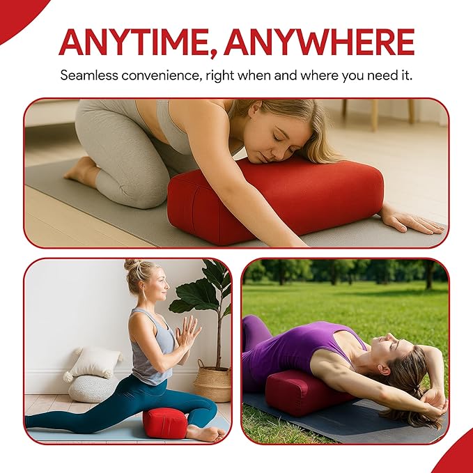 Rectangular Yoga Bolster Pillow for Meditation, Yoga & Back Support – Soft Meditation Cushion with Removable Hand Wash Cotton Cover & Carry Handle (Red) - Bloomnest