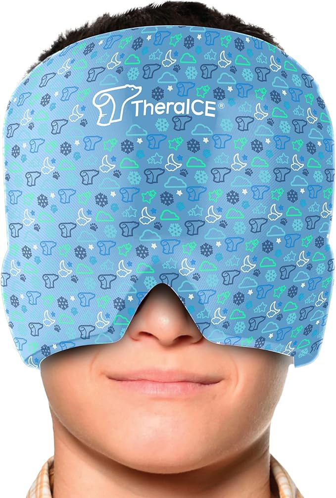 TheraICE Migraine Relief Cap Junior, Soothing Headache Boo Boo Ice Pack Mask Products, Cooling Gel Hat JR, Face Cold Compress Head Wrap for Bumps, Bruises and Cooling temperatures - Bloomnest