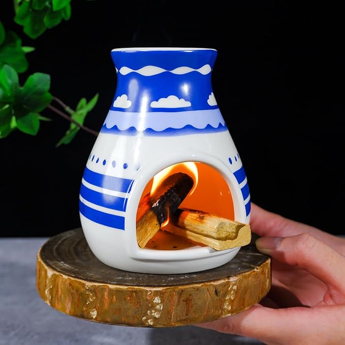 Handcrafted Palo Santo Burner – Hopi-Inspired Ceramic Incense Dish for Aromatherapy – Suitable for Sage, and Cone Incense – Ideal for Energy Cleansing, Yoga, Meditation, Zen, Altar Décor MOUGIGI