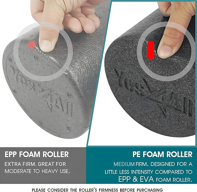 Yes4All Medium Firm Round PE Foam Roller 12, 18, 24, 36 Inches for Pilates, Yoga, Stretching, Balance & Core Exercises - Bloomnest