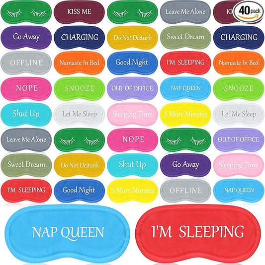 Eurzom 40 Pcs Funny Sleep Eye Mask Soft Night Sleep Mask Bulk for Sleeping Blackout Blindfolds with Adjustable Strap for Women Men Kids Travel Nap Meditation Party Gifts Favors(Colorful) - Bloomnest
