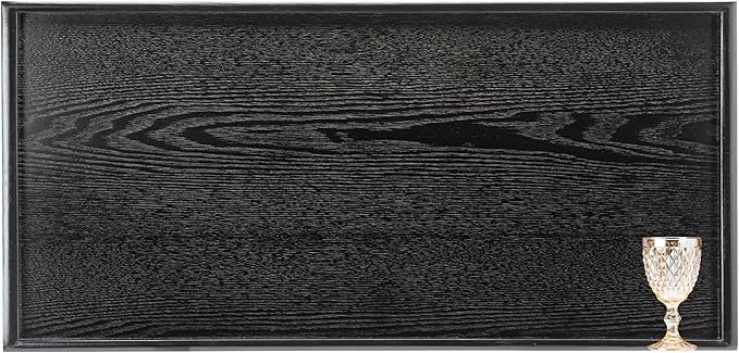 40 x 24 Inches Extra Large Solid Wood Serving Tray for Tea Coffee Table Snack Food Meals Serving Plate Kitchen Party Bar Breakfast Server with Raised Edges Black Wooden Decorative Ottoman Tray - Bloomnest