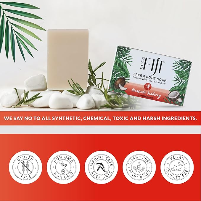 "Coco Fiji Soap Bar for Face and Body Infused With Organic Coconut Oil, Awapuhi Seaberry, Essential Oil, Natural Soap for Moisturizing & Pore Purifying Skin, 7 oz, Pack Of 2 " - Bloomnest