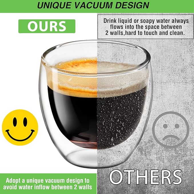 Espresso Cups Set of 4, 5 OZ Expresso Shots Glass Cup, Double Walled Glass Coffee Mugs, Espresso Machine Accessories,Insulated Clear Espresso Shot Glasses Cups,Water Won't Enter Between Double Walls - Bloomnest