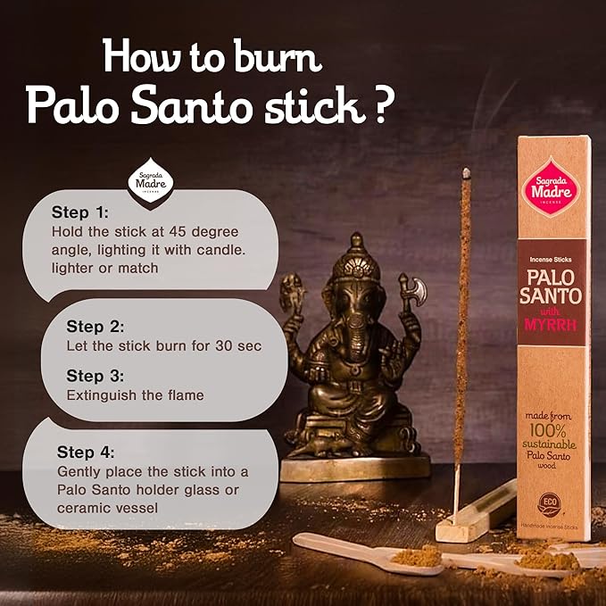 Sagrada Madre 8pcs Wildly Harvested Thick Palo Santo Incense Sticks (Myrrh), 9” Long - Eco Friendly, Non-Toxic, Aromatic Incense Sticks (1hr Burning Time) to Heal & Calm Your Body and Environment SagradaMadre