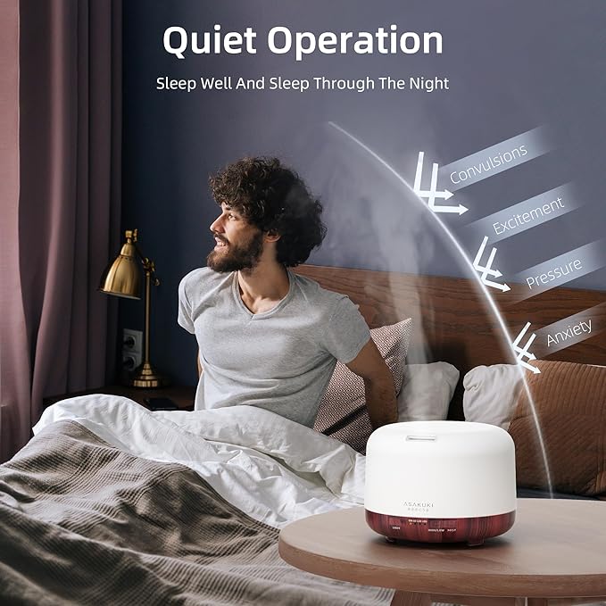 ASAKUKI Essential Oil Diffuser for Home, 500ml Aromatherapy Fragrant Oil Humidifier Vaporizer, 7-Color Light and Auto-Off Safety Switch (Reddish-Brown) - Bloomnest