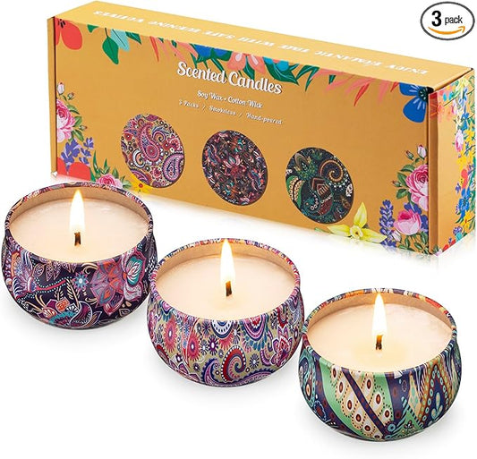 Hausware 3 Pack Scented Candles, 2.5 oz Aromatherapy Candles with Floral Scents,Soy Candles Set with 72H Burning Time,Ideal Gift for Women (Lavender+Vanilla+Rose) - Bloomnest