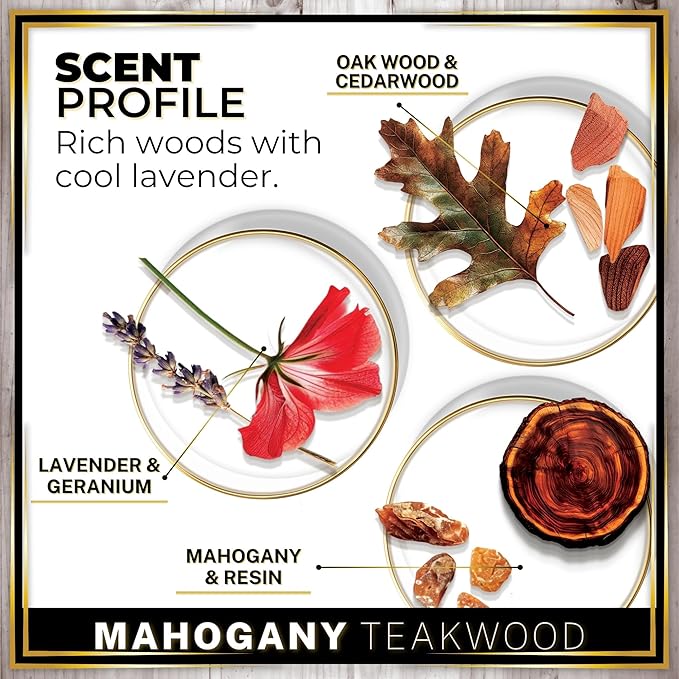 Urban Naturals Car Air Freshener Diffuser 1 Pack - Mahogany Teakwood Scent, 45+ Days Long Lasting Fragrance, Made in USA, Glass & Wood, Hanging Design + Vent Cip, Easy to Use - Bloomnest