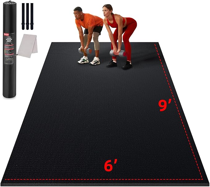Large Exercise Mat for Home Workout,12‘x6’/10'x6'/9'x6'/8'x6'/7'x5'/6'x4' (7mm) Extra Thick Workout Mat, High-Density Gym Mat for Cardio, Jump Rope, MMA, Weights (Shoe-Friendly)