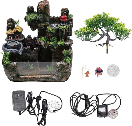 Tabletop Rockery Fountain Atomizing Desktop Humidifier with Rockery & Bonsai Mini Desktop Small Indoor Relaxation Fountain Waterfall for Office, Home, Bedroom Desk Decoration - Bloomnest