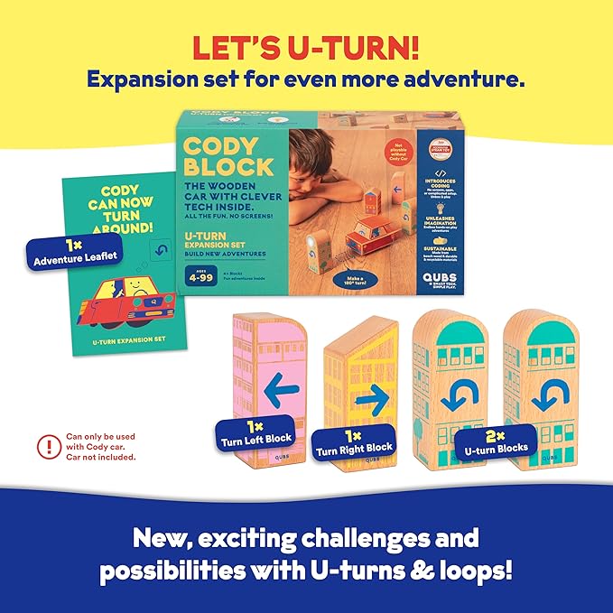 Cody Block U-Turn Expansion Set, Educational Wooden Building Blocks and Car STEM Toys for Preschool Kids Ages 3+ - Bloomnest