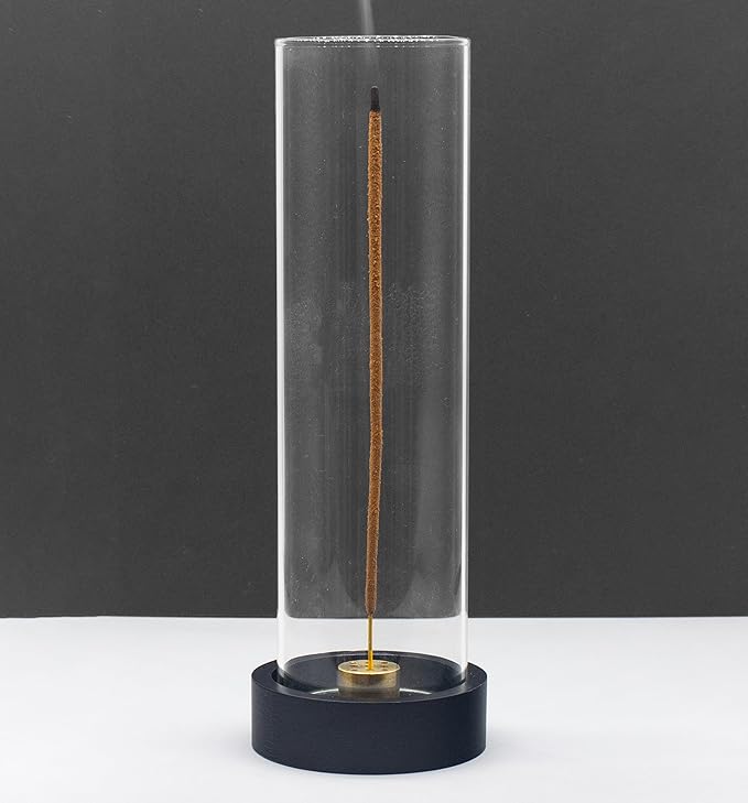 Incense Holder for Sticks,Modern Incense Stick Holder with Glass Ash Catcher[Anti ash Flying], Incense Burner Holder,Zen Glass Incense Holder,for Spa Home Decor Yoga Meditation[Black] - Bloomnest