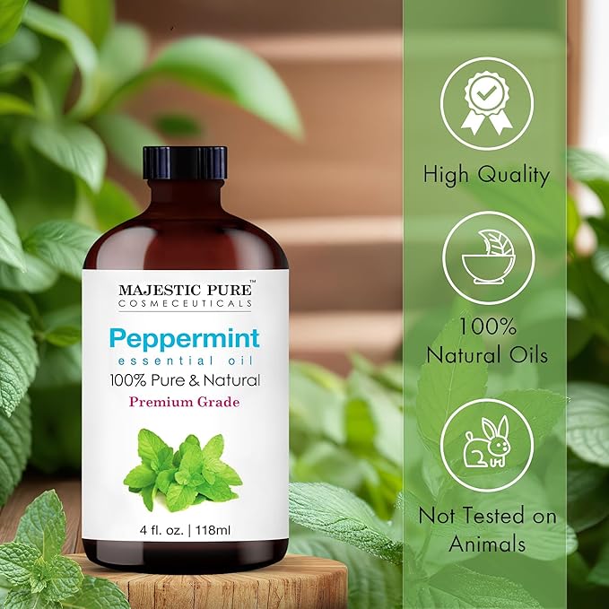 Majestic Pure Peppermint Essential Oil with Glass Dropper - Huge 4 Fl Oz - 100% Pure and Natural Peppermint Oil - Premium Grade Essential Oils for Diffuser, Aromatherapy, Soap and Candle Making - Bloomnest