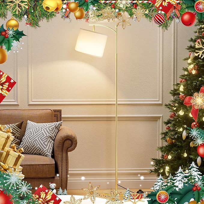 60" Floor Lamps with Remote Control & Bulb, Colors Temperature & Brightness Adjustable, White Shade & Gold Pole - Bloomnest