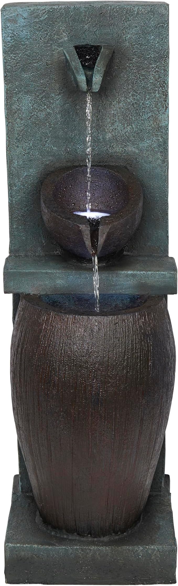 Alpine Corporation TZL388 32" 3 Tier Jar Fountain with LED Lights, Elegant Outdoor Water Feature for Garden, Patio, Backyard, Home Décor, Ceramic Water Fountain & Landscape Decorations, Gray - Bloomnest