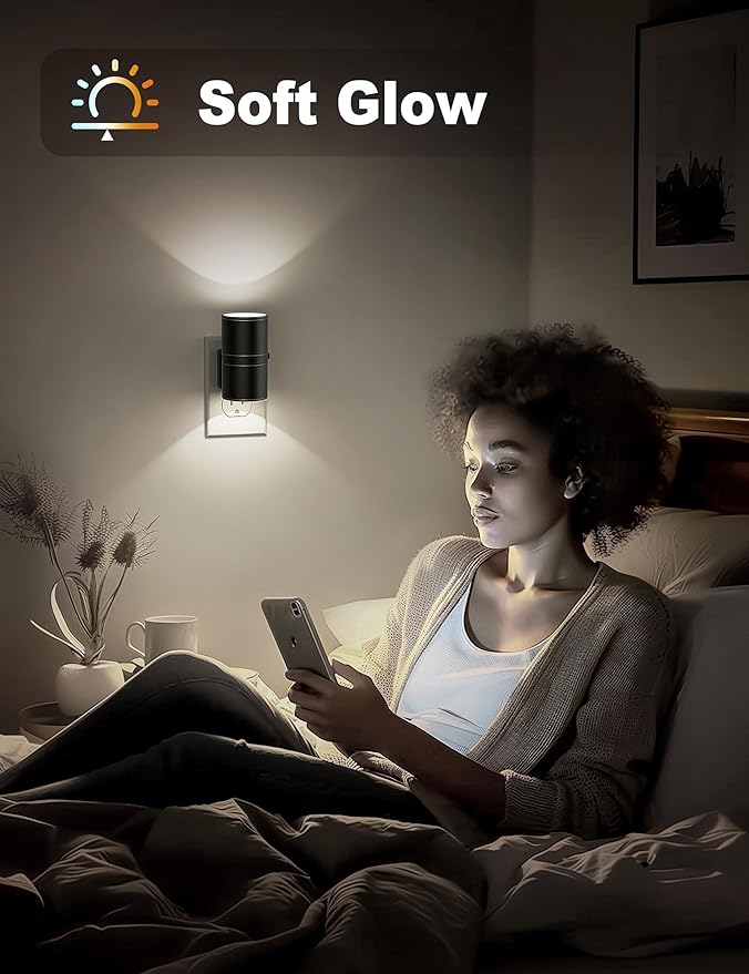 Night Lights Plug into Wall, Dimmable Night Light Plug in, Modern Night Lights with Dusk to Dawn Light Sensor, Soft White 5000K, 0-100LM Adjustable Brightness Nightlight for Hallway Bedroom, 2 Pack - Bloomnest