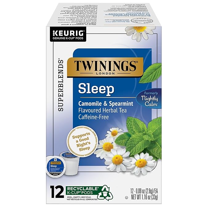 Twinings Sleep Herbal Tea 72 K-Cup Pods for Keurig, 12 Count (Pack of 6), Formerly Nightly Calm, Camomile, Spearmint, & Lemongrass, Naturally Caffeine-Free, Enjoy Hot or Iced - Bloomnest