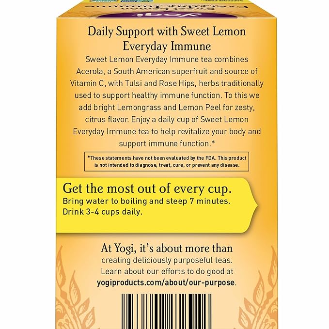 Yogi Tea Sweet Lemon Everyday Immune Tea - 16 Tea Bags per Pack (6 Packs) - Daily Immune Support Tea - Delicious Lemon Tea Bags - Includes Tulsi, Lemongrass, Rose Hip, Lemon Peel & More - Bloomnest