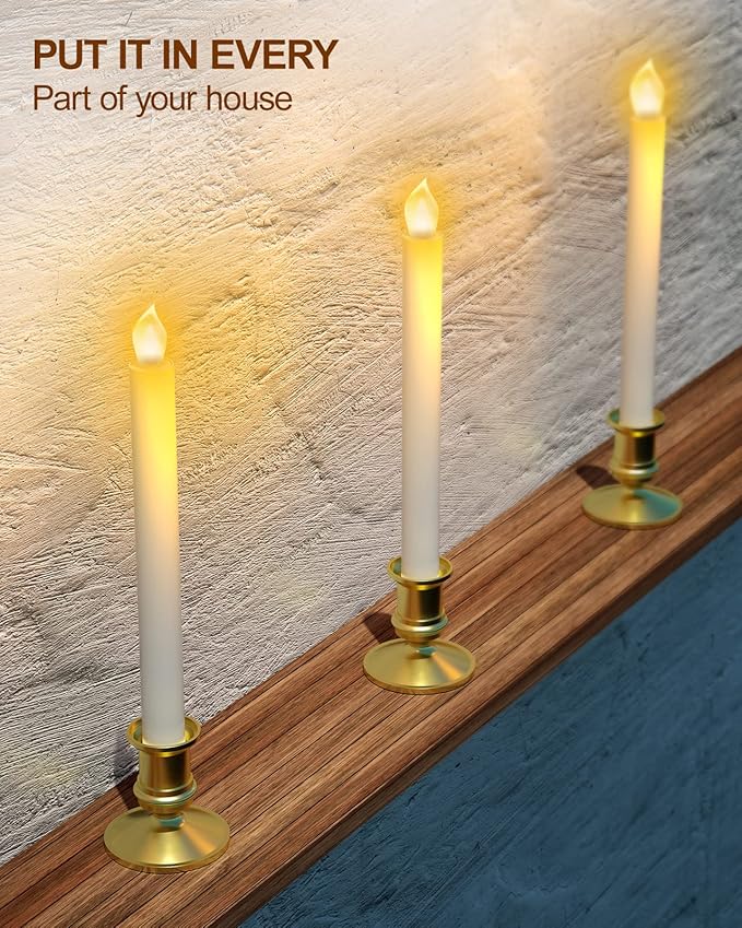 RONXS Window Candles, LED Candles with Timer Christmas Decorations Battery Operated Flameless Candle Flickering Candle with 2 Remote Control, Gold Candle Holders (12 Pcs Gold) - Bloomnest