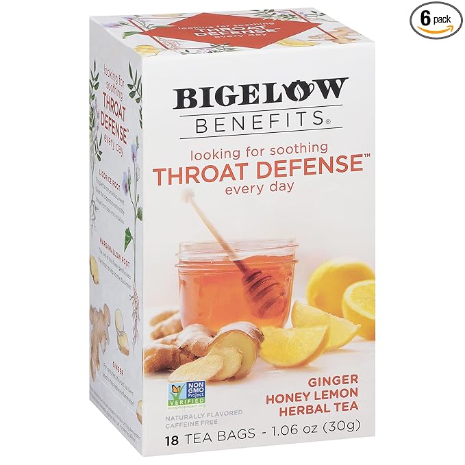 Bigelow Benefits Throat Defense (Ginger Honey Lemon Herbal), 18 Count (Pack of 6), 108 Total Tea Bags - Bloomnest