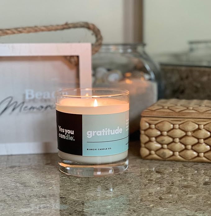 Gratitude, Bergamot & Citrus, Highly-Scented, Inspirational Soy Candle, Made in USA, Pure Essential Oils, Aromatherapy, 8 oz - Bloomnest