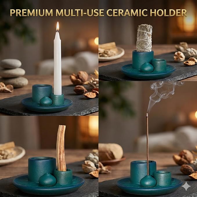 Palo Santo Sticks Holder, Multi-Purpose Handmade Ceramic Incense Burner for Palo Santo Incense Sticks, Sage Holder for Burning, Ash Catcher Tray for Meditation Yoga Room (Blue) ToolSentryX