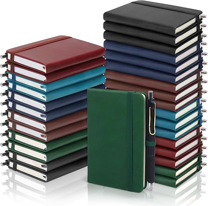 Aodaer 50 Sets Pocket Notebook Journal with Pens, 160 Pages, 3.5 x 5.5 Inch Mini Lined Journal Notebook A6 Leather Hardcover College Ruled Notepad with Pen Holder for School Office, Deep Multicolor - Bloomnest