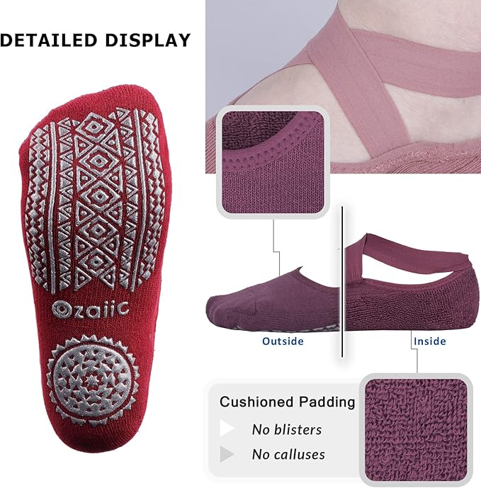 Ozaiic Pilates Socks for Women Non Slip Grip, Yoga Socks with Grippers for Barre, Hospital, Ballet, Dance, Barefoot Workout - Bloomnest