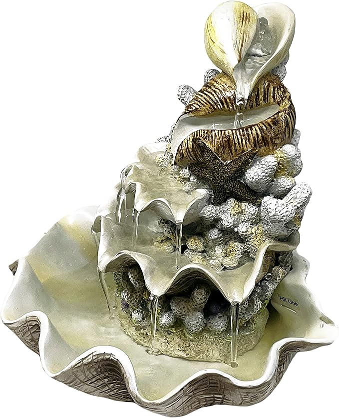 10.5" H Coral Reef Shell Fountain Indoor Fountain with LED Lights and Adjustable Motor Pump (Power Cord Attached) (Resin) - Bloomnest