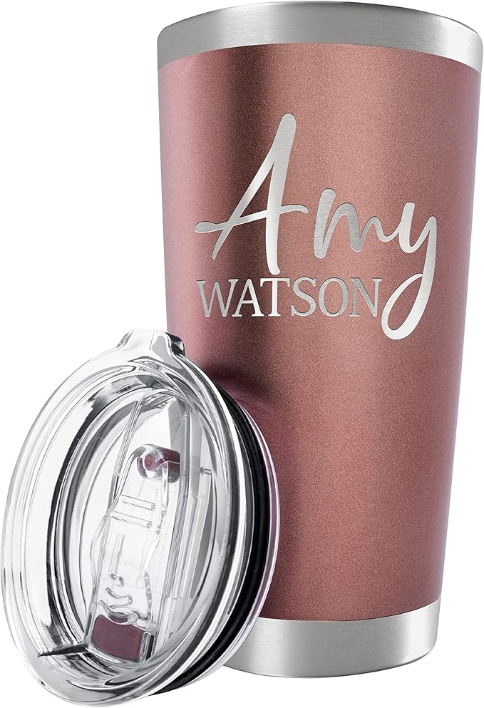 Personalized Tumbler with Engraved Name - 12 Designs, 20 Oz Coffee Tumbler with Slider Lid, Rose Gold, Double Wall Insulated - Custom Gifts for Women - Bloomnest