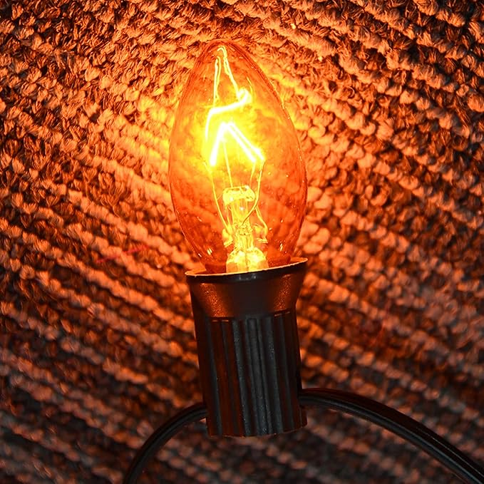 SUNSGNE 25 Pack C7 Orange Light Bulbs Halloween Christmas Replacement Bulbs, C7 Clear Orange Incandescent Light Bulbs for Outdoor Patio Xmas String Lights, E12/C7 Candelabra Base, 5 Watts - Bloomnest
