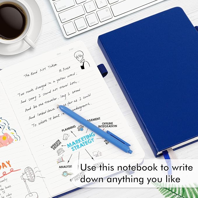 12 Pack Notebooks Journals Bulk with 12 Black Pens, Feela A5 Hardcover Notebook Classic Ruled Journal Set with Pen Holder for School Business Work Travel Writing, 120 GSM, 5.1”x8.3”, Navy - Bloomnest
